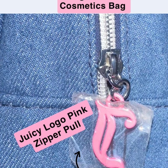 Juicy Couture Blue Denim Cosmetics Bag w/ Bonus Travel Bottle - Picture 4 of 12
